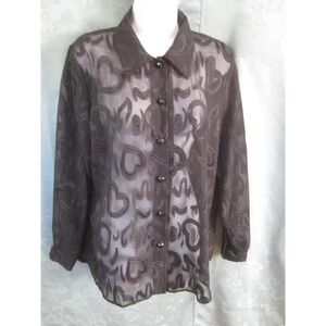 VTG 90's Expose Shirt Size Medium Sheer Black Top Heart Print Top
